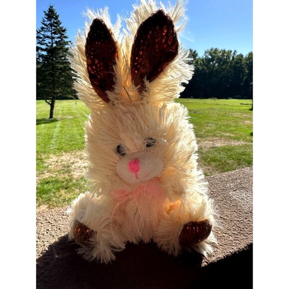 Bunny Rabbit Stuffed Animal Plush Shaggy Sequin Ears Small Easter Gift Basket - Picture 1 of 5